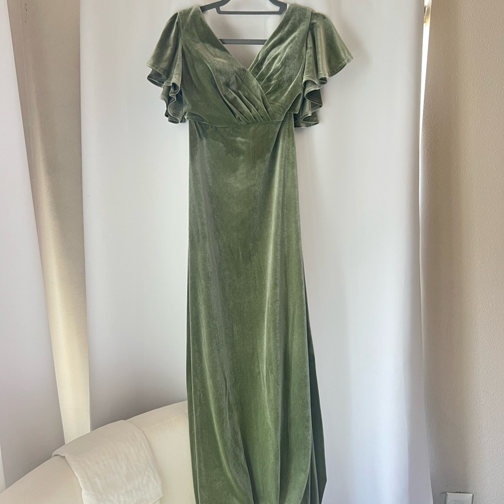Bridesmaid Sage Green Velvet Long Winter Dress